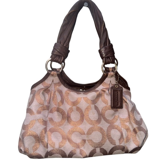 Coach Brown and Tan metallic Signature Tote Bag y2k
